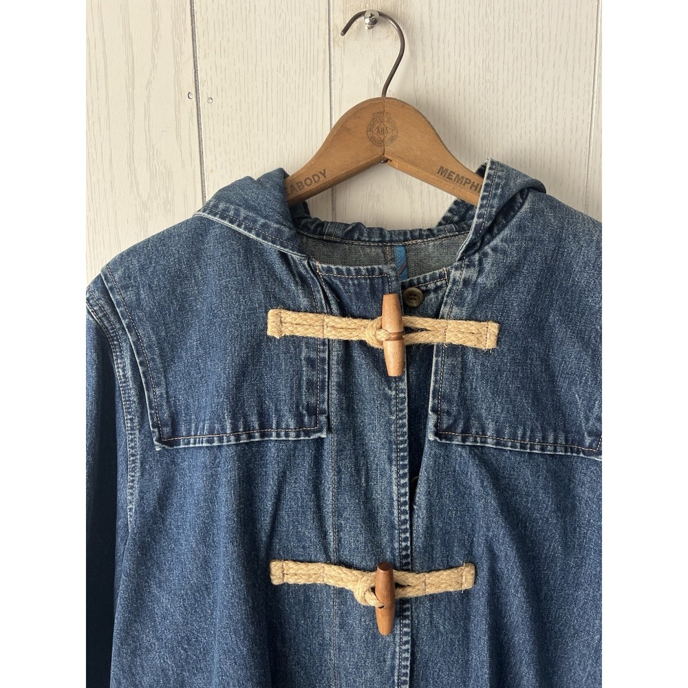 NEW VTG Ralph Lauren Duffle Coat Women M Denim Hooded Wood Toggle Jacket - Picture 12 of 16